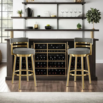 Armen Living Madrid 30" Seat Height Swivel Modern Vintage Gray Faux Leather and Gold Brushed Stainless Steel Bar Stool for Kitchen Island Counter