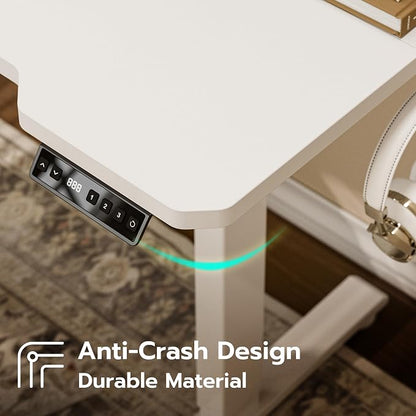 Acrolix L Shaped Electric Standing Desk - 51x31.5 Inch Reversible Corner Sit Stand Desk with Hook&Cup Holder,Electric Height Adjustable Table,for Small Home Office&Bedroom Computer Desk, White