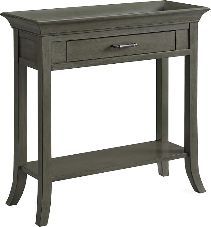 Topol Tray Edge Solid Wood Console Table with Drawer and Shelf, Smoke Gray Wash, Perfect for Entryways, Hallways, and Living Rooms – Leick Home, 10127-GR
