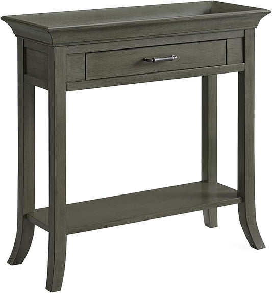 Topol Tray Edge Solid Wood Console Table with Drawer and Shelf, Smoke Gray Wash, Perfect for Entryways, Hallways, and Living Rooms – Leick Home, 10127-GR