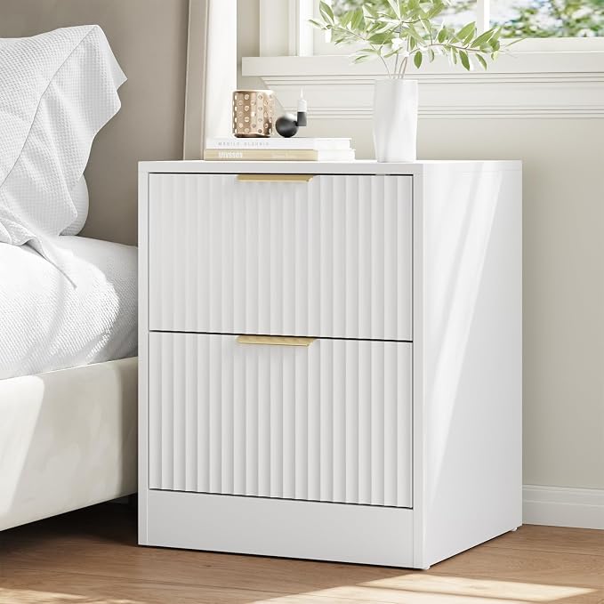 6 Drawer Dresser and Nightstand Set 3-Piece, 55” Wide Bedroom Dressers & Night Stand Set of 2 with Metal Handle, Fluted Modern Wood Chest of Drawers Storage Dressers Set for Bedroom, White