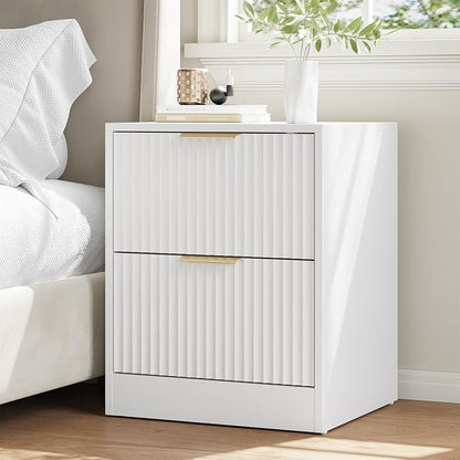6 Drawer Dresser and Nightstand Set 3-Piece, 55” Wide Bedroom Dressers & Night Stand Set of 2 with Metal Handle, Fluted Modern Wood Chest of Drawers Storage Dressers Set for Bedroom, White