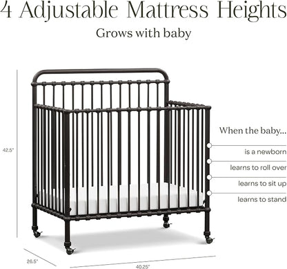 Namesake Winston 4-in-1 Convertible Mini Crib w/Wheels Durable Metal | GREENGUARD Gold Certified - Portable, Metal Baby Crib w/ Removable Wheels - Converts to Toddler Bed, Daybed & Twin Size Bed
