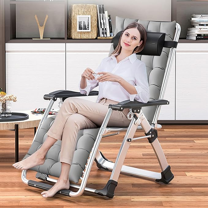 DoCred Zero Gravity Chair, Lawn Recliner, Reclining Patio Lounger Chair, Folding Portable Chaise with Detachable Soft Cushion, Cup Holder, Headrest