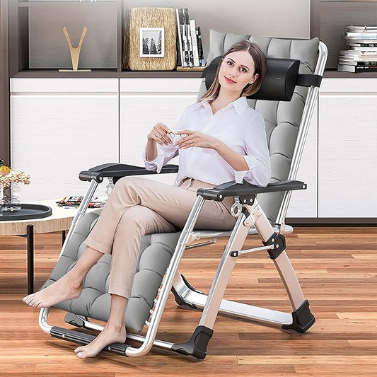 DoCred Zero Gravity Chair, Lawn Recliner, Reclining Patio Lounger Chair, Folding Portable Chaise with Detachable Soft Cushion, Cup Holder, Headrest