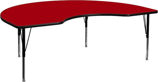 Flash Furniture Wren 48''W x 72''L Kidney Red Thermal Laminate Activity Table - Height Adjustable Short Legs