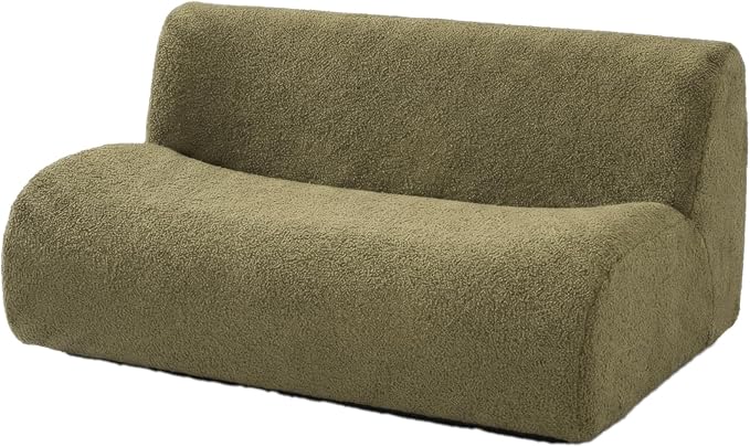 38" Curved Modular Sofa 2-Seater, Comfy Sherpa Loveseat for Small Spaces, Modern Sectional Love Seat Couches for Small Living Room, Bedroom, Apartment– No Assembly, Green