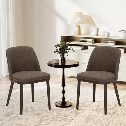 COLAMY Upholstered Dining Chairs Set of 2, Modern Kitchen Chairs with Back, Leather Side Dining Room Chairs with Wood Legs for Kitchen Dining Room Restaurant, Dark Brown