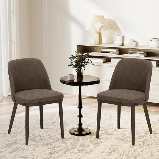 COLAMY Upholstered Dining Chairs Set of 2, Modern Kitchen Chairs with Back, Leather Side Dining Room Chairs with Wood Legs for Kitchen Dining Room Restaurant, Dark Brown
