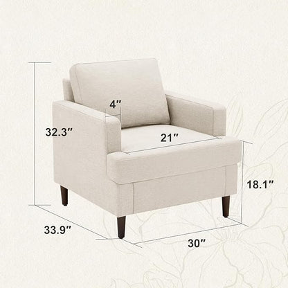 Weture Mid-Century Accent Chair,Modern Linen Fabric Armchair for Living Room,Comfy Upholstered Reading Accent Chairs for Bedroom,Single Sofa Chair with Wood Legs (Beige, 1 Pack)