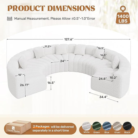 Luxanimarion Oversized Curved Cloud Couch, 6 Seater Modern Modular Sectional Sofa, Convertible Boneless Couches for Living Room, No Assembly Required, White 1 PCS
