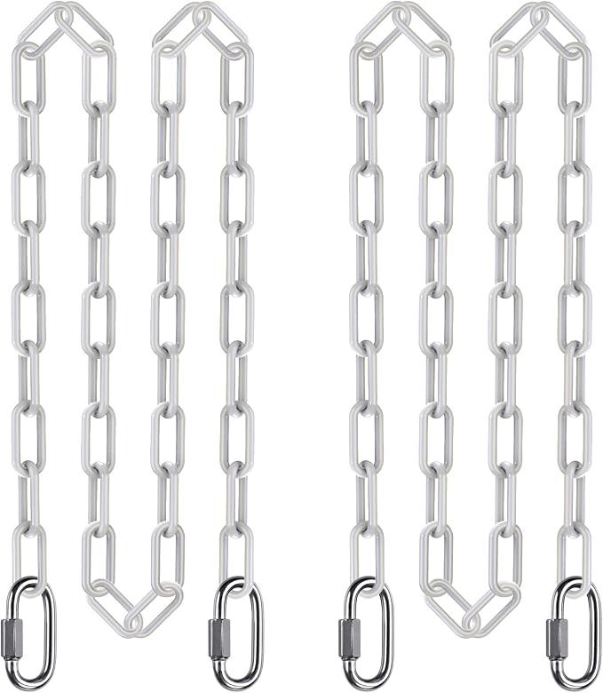 SELEWARE 2 Pack 100 Inch Hanging Swing Chain with 4 Carabiners, 1000LB Capacity Plastic Coated Hanging Chains, Hammock Hardware Kit for Swing, Hanging Chair, Punching Bags, Indoor Outdoor Gym (White)