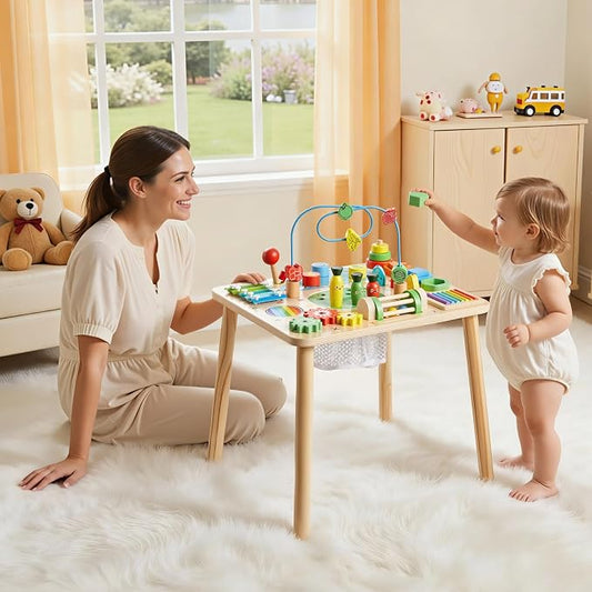 VEVOR Montessori Activity Table for Toddler 1-3 Years Old, 13 in 1 Wooden Learn Activity Desk, Baby Play Table for Boys & Girls Aged 6+ Months, Great Birthday, Christmas, Children's Day Present