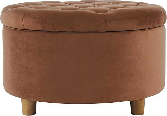HomePop 28" Button Tufted Velvet Round Storage Ottoman - Spice Orange Velvet