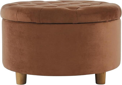HomePop 28" Button Tufted Velvet Round Storage Ottoman - Spice Orange Velvet