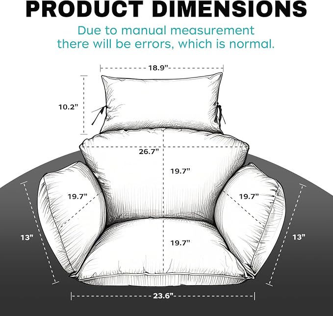 Egg Chair Cushion Replacement, Waterproof Thicken Hanging Egg Swing Chair Cushion for Outdoor Furniture, Wicker Rattan Hammock Basket Cushion with Headrest Pillow 47x31.5x4.7 inch(Blue)