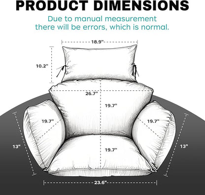 Egg Chair Cushion Replacement, Waterproof Thicken Hanging Egg Swing Chair Cushion for Outdoor Furniture, Wicker Rattan Hammock Basket Cushion with Headrest Pillow 47x31.5x4.7 inch(Blue)