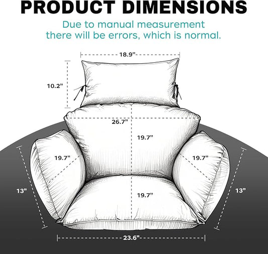 Egg Chair Cushion Replacement, Waterproof Thicken Hanging Egg Swing Chair Cushion for Outdoor Furniture, Wicker Rattan Hammock Basket Cushion with Headrest Pillow 47x31.5x4.7 inch(Blue)