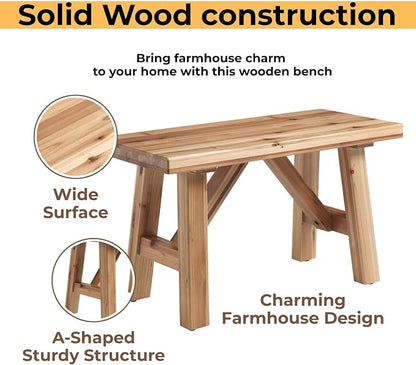 Solid Wood Entryway Bench, 30" Rustic Small Wooden Bench Narrow Farmhouse Wood Bench Seat Entry Way Bench Indoor for Living/Dining Room, Small Hallway Bench, Porch, Handcrafted, Natural