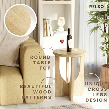 Relso Stupa Solid Wood End Table - 22" Tall Round Side Table, Natural Finish, Handcrafted, Effortless Assembly, Modern Look, Compact for Living Room or Bedroom, Space-Conscious Decor for Small Areas