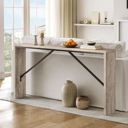 MAHANCRIS Console Table, 62.2" Long Sofa Table Behind Couch, Narrow Entryway Table, Farmhouse Dining Table with Angled Metal Frame, Industrial Console Table for Entryway, Greige CTHG15801