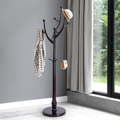 Bekrvio Tree Coat Rack Freestanding with Round Base, Red Brown | Unique Coat Hanger Stand, Heavy Duty Standing Coat Rack, For Jacket, Hat, Bags For Entryway / Hallway / Bedroom
