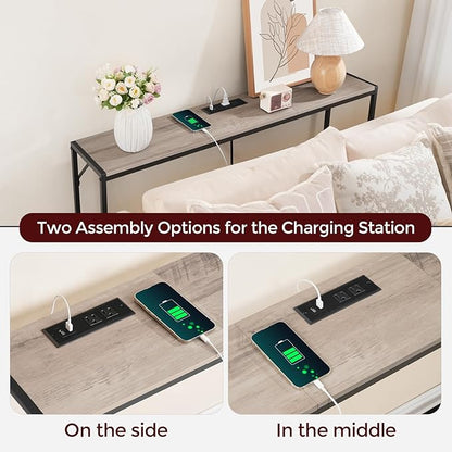 MAHANCRIS Console Table, Narrow Sofa Table, 43.7” Entrance Table with Power Station, Behind Couch Table, Simple Style, for Living Room, Hallway, Entryway, Foyer, Greige and Black CTHG112E01