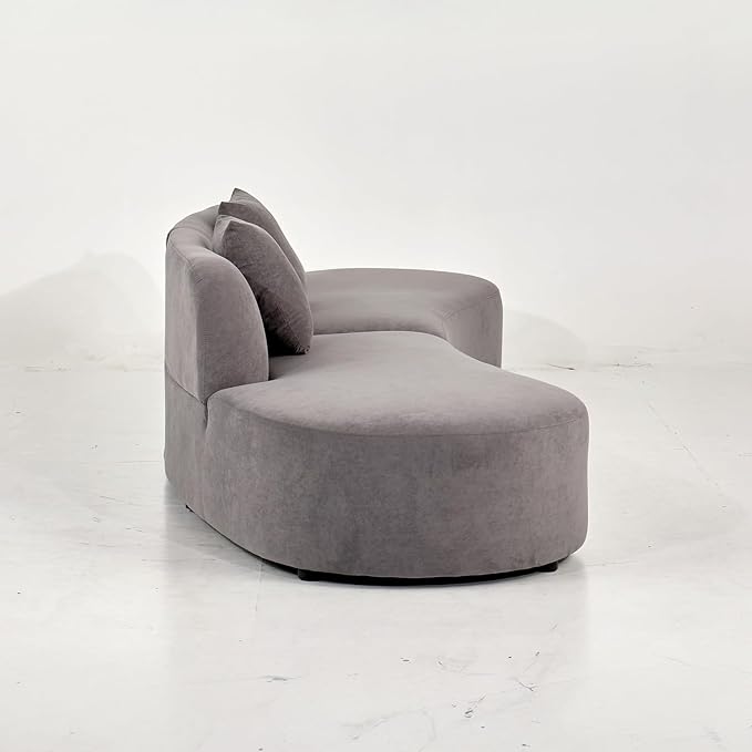 Container Furniture Direct 132" Curved Sofa with Throw Pillows, 6 Seater Luxury Velvet Couch with Half Moon Design and High-Density Foam, Ideal for Modern Living Room, Office & Apartment, Grey