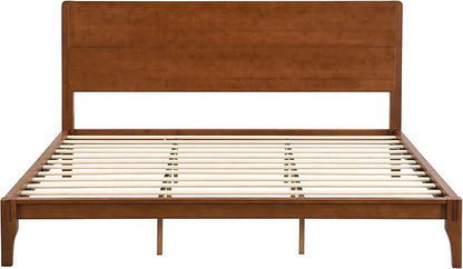 Merax King Size Bamboo Platform Bed, Mid-Century Modern Bed Frame with Tall Headboard, Solid Sustainable Bedframe King-Size, Wood Slat Support, No Box Spring Needed, Easy Assembly, Noise Free, Brown