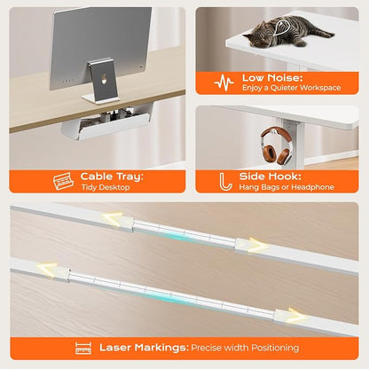 Huuger Dual Motor Electric Standing Desk Frame, Sit Stand up Desk Leg for 47.2” to 86.6” Desktop, Computer Desk Leg with Cable Tray, 3 Memory Height Presets, 2 Hooks, White Frame Only, 1CD128W
