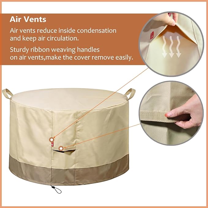 SheeChung Fire Pit Cover Round 28" D x 18" H,Waterproof 600D Material,Beige | Fits Solo Stove Yukon,PVC Inner Coating,Heavy Duty Outdoor Fire Pit Cover,Tear&Fade Resistant,Fits 24"-28" Smokeless Firepit