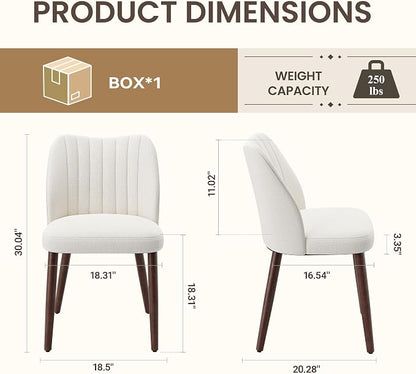 Upholstered Dining Chairs Set of 2, Modern Fabric Dining Chairs with Curved Backrest & Solid Rubber Wood Legs, Padded Kitchen Dining Room Chairs for Restaurant Cafe, Beige