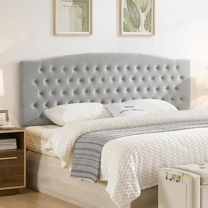 24KF Upholstered Tufted Button Velvet Wall Mounted Headboard,Comfortable Fashional Headboard King/CA King Size, 6058-K-Gray