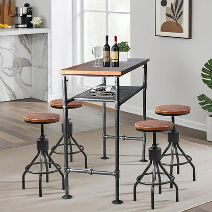 41.3inch Height Industrial Bar Table Rustic Metal Pipe Wood Design Farmhouse Bistro Pub Table Vintage Office Computer Desk Meeting for 4-5 peoplle 2 Tier Storage