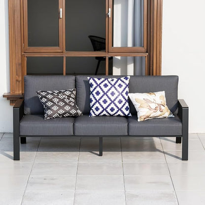 Outdoor Couch 3-Seat All-Weather Metal Outdoor Sofa, Oversized Patio Couch, Aluminum Patio Sofa with 5" Cushions (Black/Dark Grey)