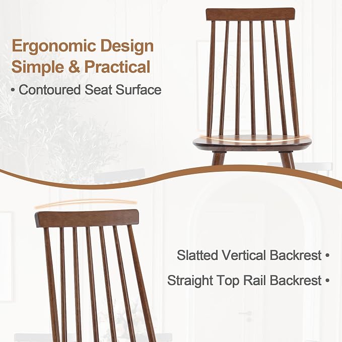 DUHOME Walnut Windsor Wooden Dining Chairs Set of 6, Wood Dining Room Chairs Spindle Side Kitchen Room Country Farmhouse Chairs Walnut
