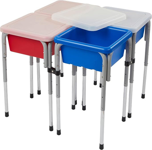 Back2School Express Adjustable Quad Sensory Tables with Lids, Children's Furniture, Blue/Red