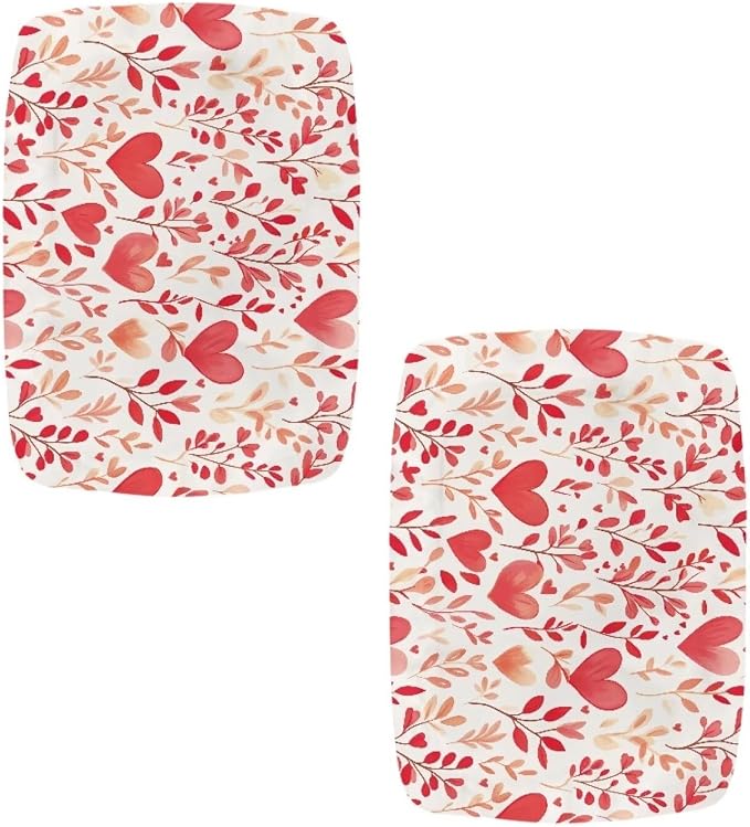 Valentines Day Bar Stool Covers Rectangle Hearts Leaves Bar Stool Seat Covers Rectangle 2 Pack Stretch Washable Vanity Chair Cover for Holiday Party Decor with Elastic Bands