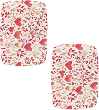 Valentines Day Bar Stool Covers Rectangle Hearts Leaves Bar Stool Seat Covers Rectangle 2 Pack Stretch Washable Vanity Chair Cover for Holiday Party Decor with Elastic Bands