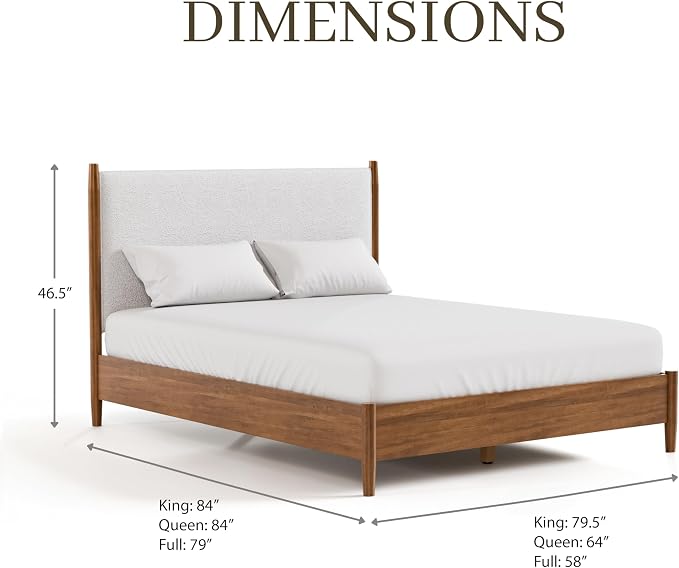 Furniture of America Wyatt Modern Solid Wood Bedroom Collection with Queen Bed Frame, Nightstands, Dresser with Mirror, Chest, No Box Spring Needed, Walnut, Boucle Platform, 6-Piece Set