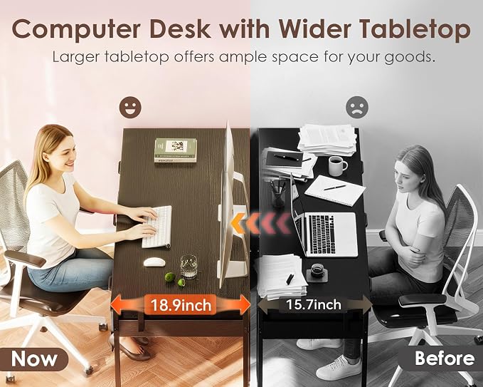 Casaottima 48 Inch Computer Desk with 6 Drawers, Reversible Storage Desk for Home Office, Work Study Table for Bedroom, Black