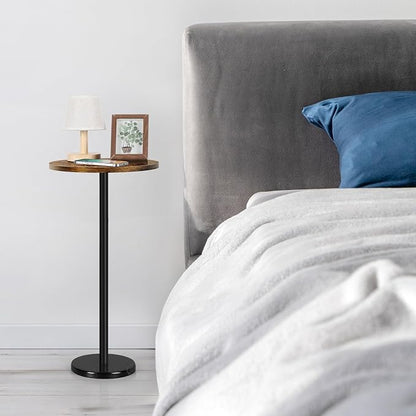 BTY Small Round Side Table Set of 2 Weighted Base End Table Cocktail Table Martini Table with Pedestal Accent for Small Spaces Bedroom Brown and Black