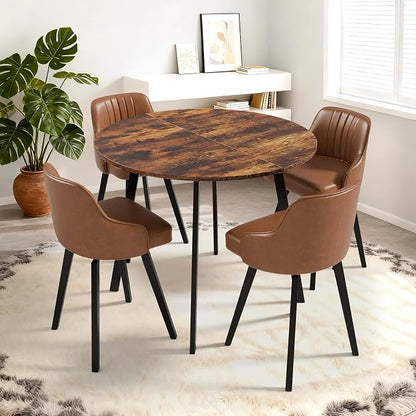 VINGLI Round Dining Table for 2-4, 35in Modern Dining Room Table with Metal Base, Brown Wooden Kitchen Table, Space-Saving, Small Space Circle Dinette for Home, Kitchen, Apartment