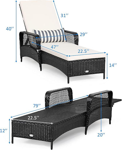 COSTWAY PE Rattan Chaise Lounge Chair Armrest Recliner Adjustable Pillow Black