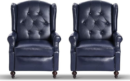 Wingback Recliner Chair with Massage and Heat PU Leather Push Back Arm Chair, Recliner Chair for Living Room Bedroom Home Theater (2, Navy Blue)