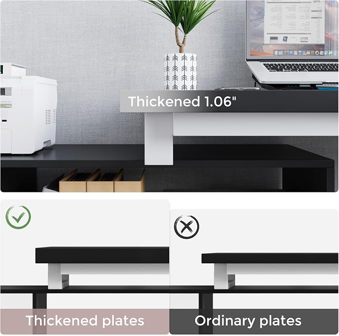Home Office Computer Desk Corner Desk with 3 White Drawers and 2 Shelves, 53-inch L-Shaped Study Desk with Storage, Black + White
