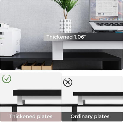 Home Office Computer Desk Corner Desk with 3 White Drawers and 2 Shelves, 53-inch L-Shaped Study Desk with Storage, Black + White