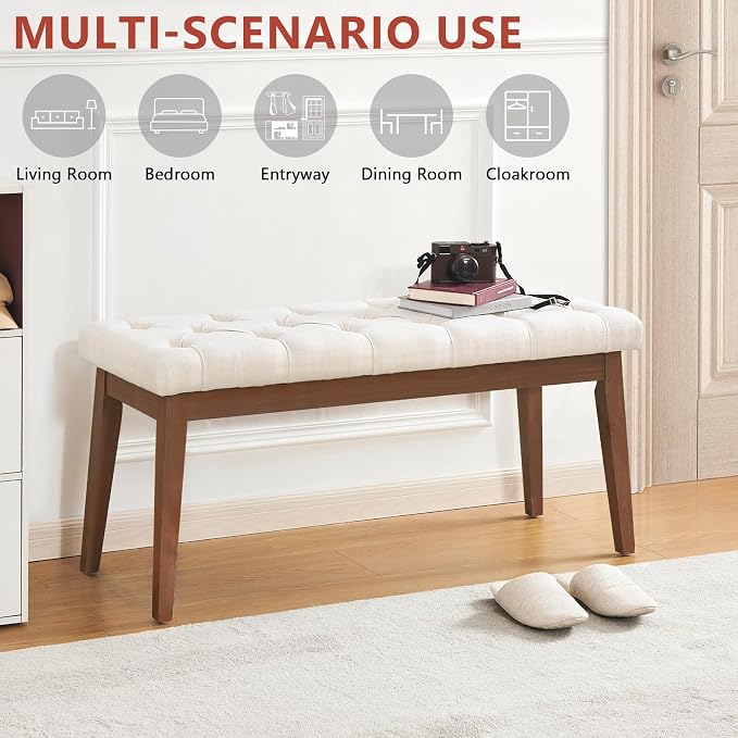 kinmars Upholstered Bench for Bedroom End of Bed,42.5-inch Entryway Bench for Living Room,Dining Bench with Padded Seat and Solid Wood Leg for Kitchen Bedroom,Indoor and Hallway