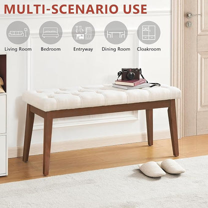 kinmars Upholstered Bench for Bedroom End of Bed,42.5-inch Entryway Bench for Living Room,Dining Bench with Padded Seat and Solid Wood Leg for Kitchen Bedroom,Indoor and Hallway