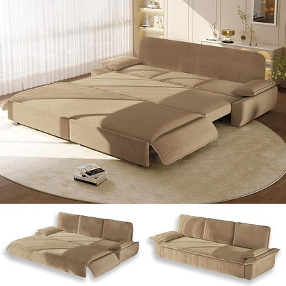 94.5" Pull Out Couch King Size, Futon Sofa Bed, 3-in-1 Convertible Sleeper Sofa Bed with Cushion Armrest, Modern Corduroy Loveseat Couches for Living Room, Small Space, Apartment, Camel